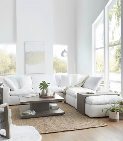 Modern White L-Shaped Sectional Sofa