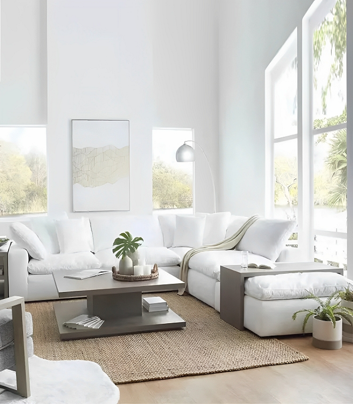 Modern White L-Shaped Sectional Sofa